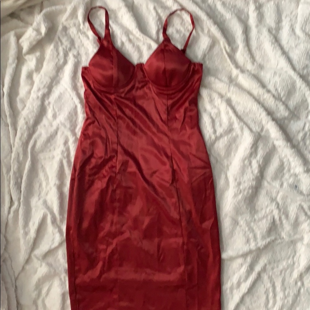 Satin red midi dress